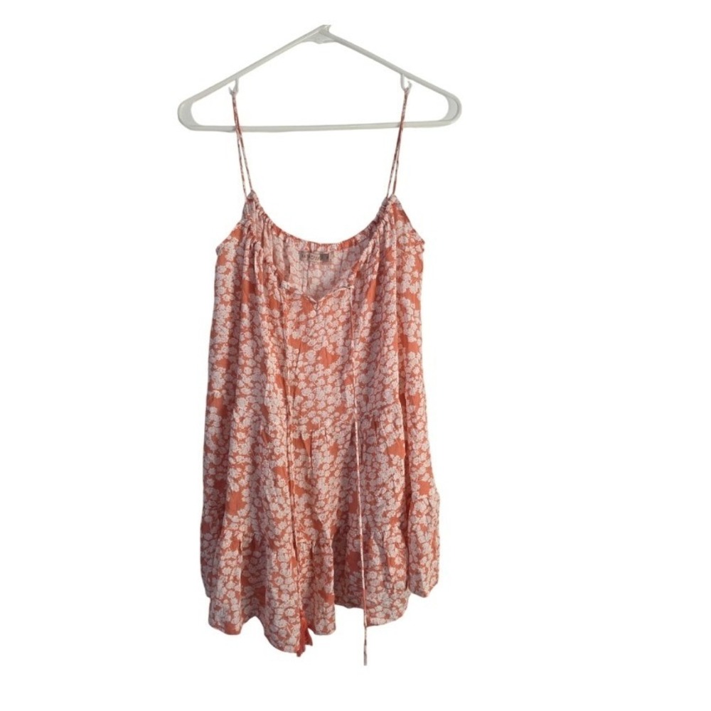 Paradise Swim Suit Cover Up Dress M Womens Peach White Floral V Neck‎ Coquette